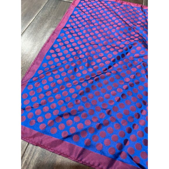 Silk Polka Dot Square Scarf Blue Burgundy Lightweight Shawl Neck Wrap Retro - Picture 2 of 7